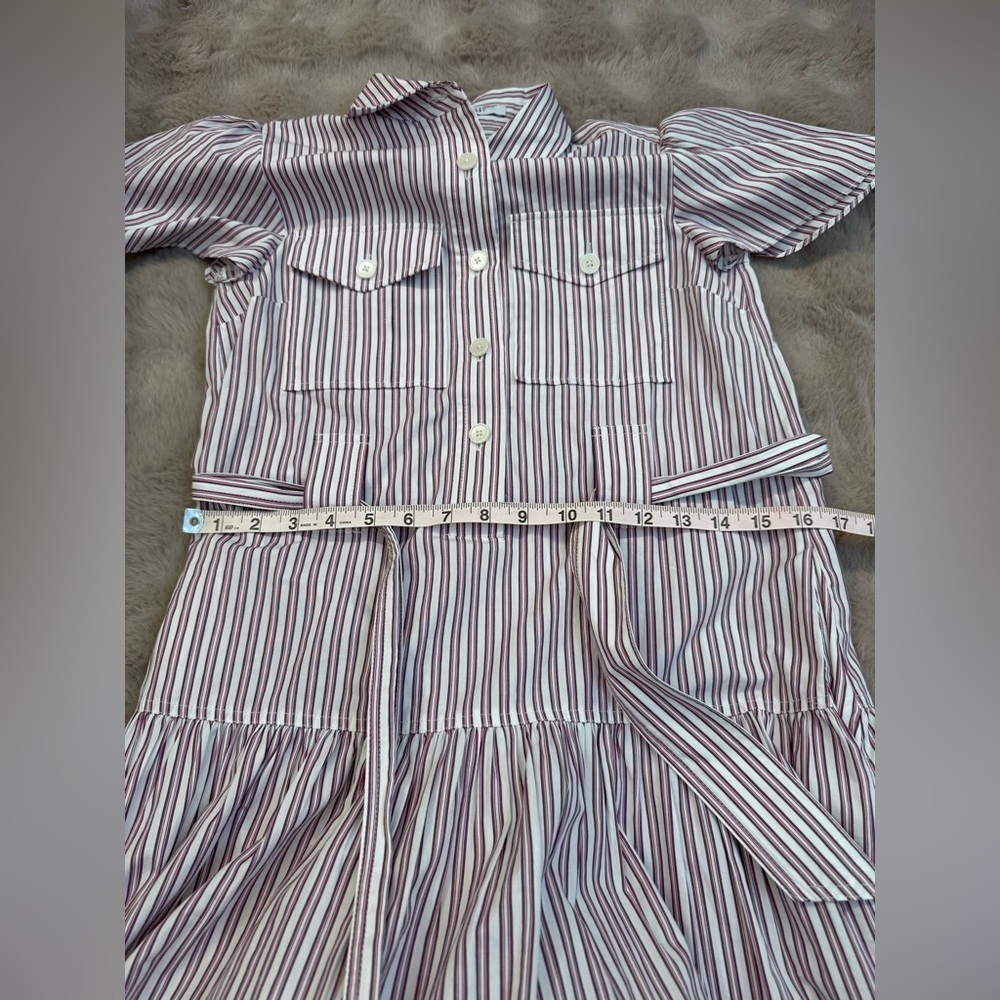 DEREK LAM 10 CROSBY Pei Striped Cotton Mini Shirtdress Color: RED MULTI 2 - Picture 9 of 12
